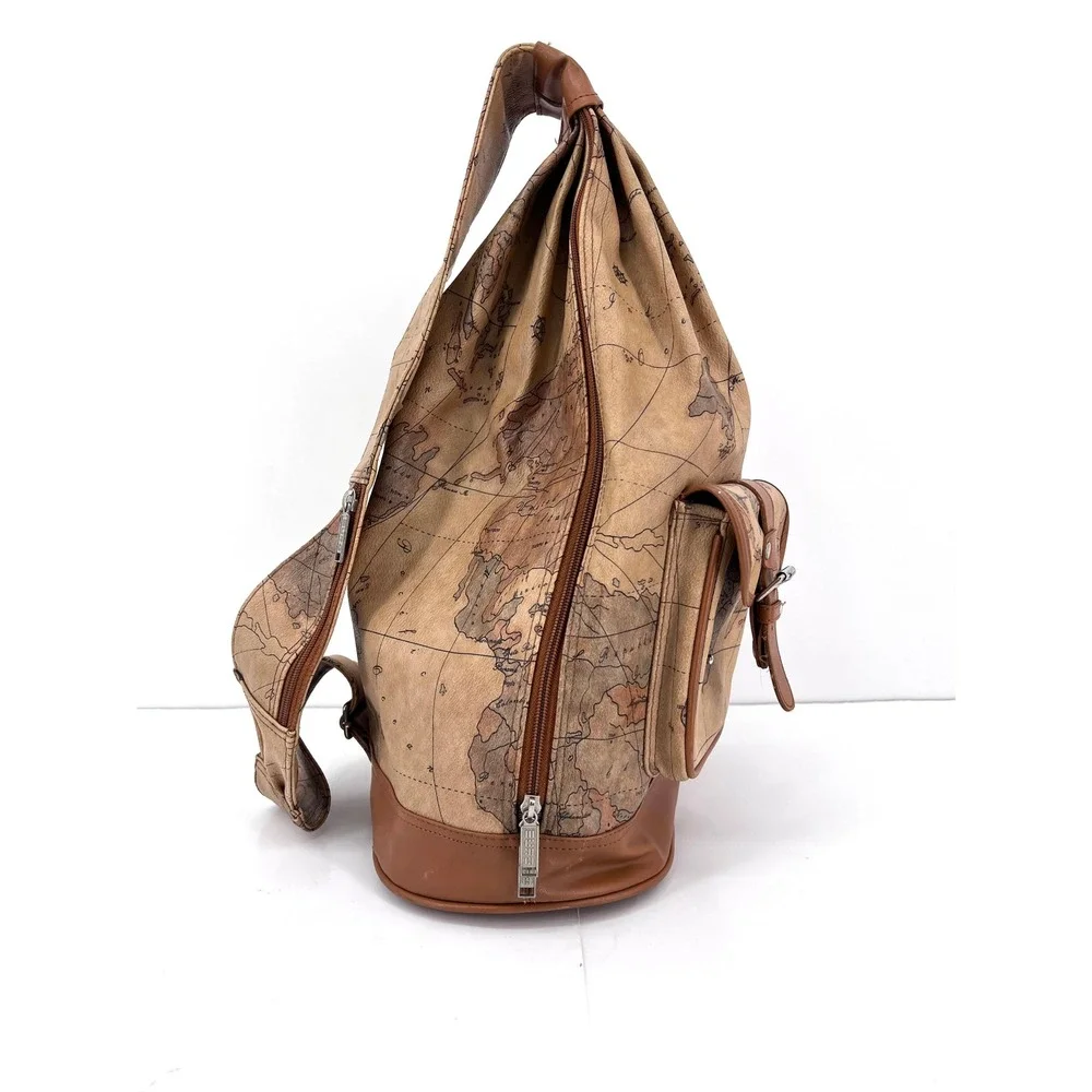 Euro Trends World Map Print Sling Backpack Brown Faux Leather‎ Travel Bag
